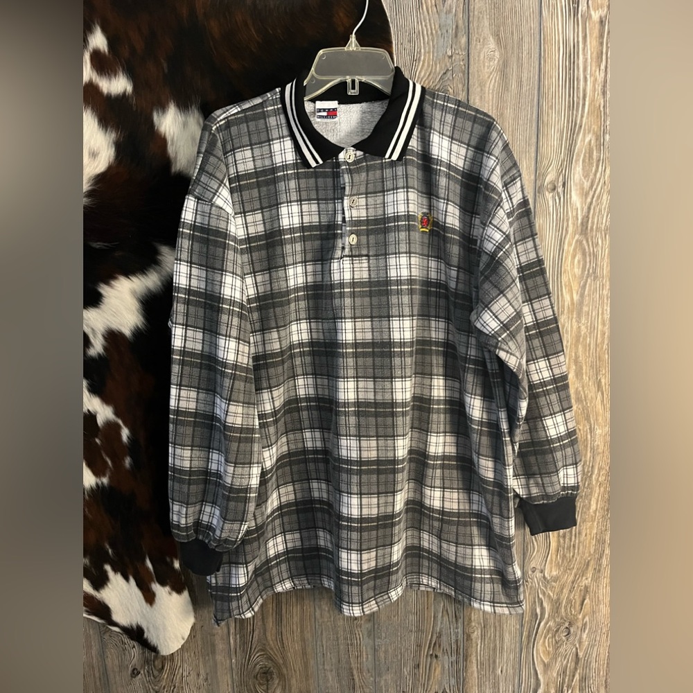 Vintage Tommy Hilfiger size XXL made in USA black and white plaid sweater